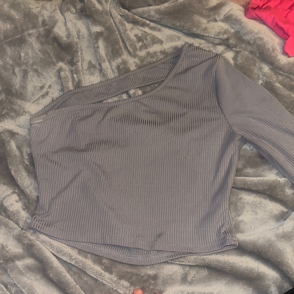 SHEIN Gray Asymmetrical Crop Blouse